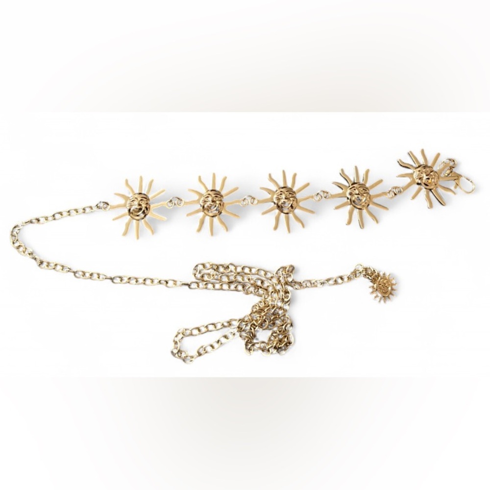 Vintage Gold Smiling sun medallion chain belt, adjustable